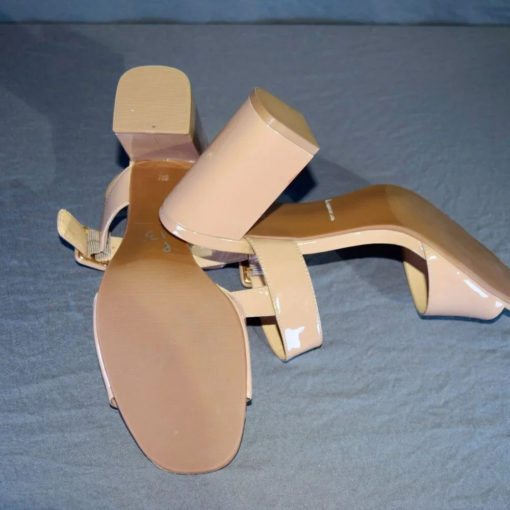 Talbots Women's Size 8 Nude Patent Leather Block Heel Ankle Strap Sandals - Picture 5 of 5